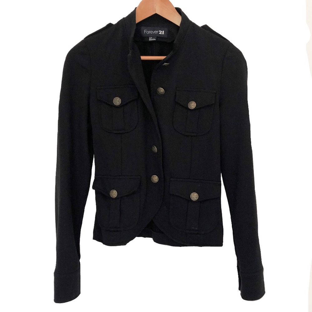 Small black army style button coat